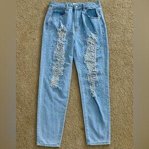 Denim Blvd Women’s Size 3 Gem Embellished Distressed Denim Jeans